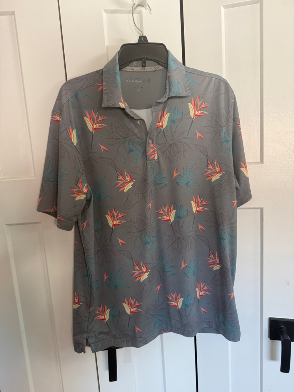 Walter Hagen Gray Polo with Teal and Coral Floral Print